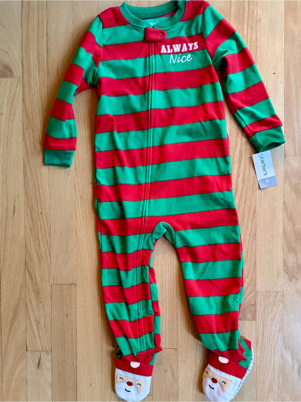 NWT Carter's Red & Green Striped Kids One-Piece - Always Nice Christmas Pjs